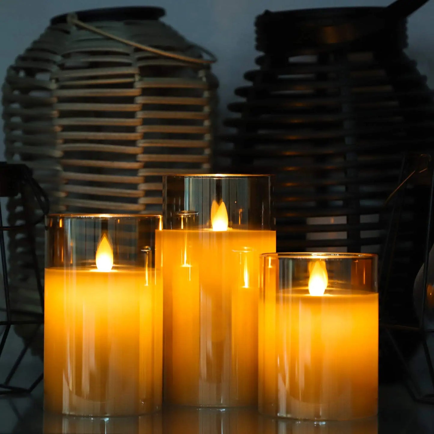 3Pcs Set 4/5/6 inches Led Flameless Electric Candles Lamp Real Wax Glass Battery Flickering Fake Tealight Candle for Wedding