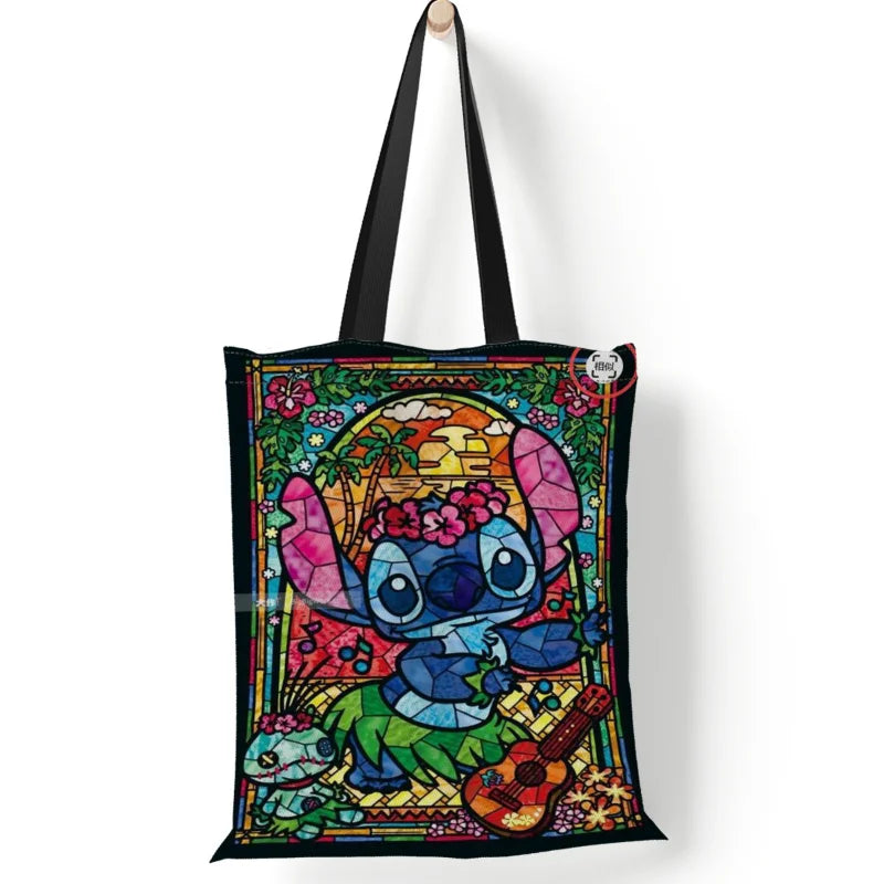 Disney Anime Figure Stitch Tote Bags for Women Canvas Handbags Large Capacity Shopping Bags Lilo & Stitch Girls Gifts 35x40cm