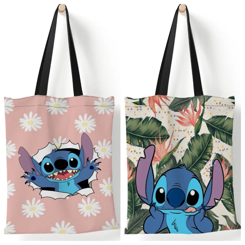 Disney Anime Figure Stitch Tote Bags for Women Canvas Handbags Large Capacity Shopping Bags Lilo & Stitch Girls Gifts 35x40cm