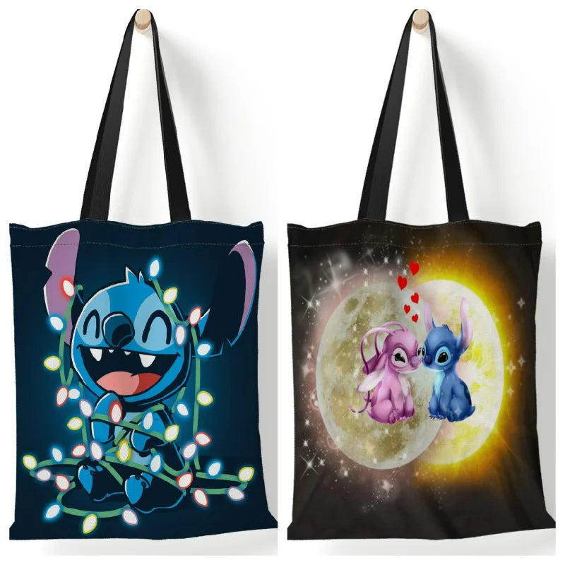 Disney Anime Figure Stitch Tote Bags for Women Canvas Handbags Large Capacity Shopping Bags Lilo & Stitch Girls Gifts 35x40cm