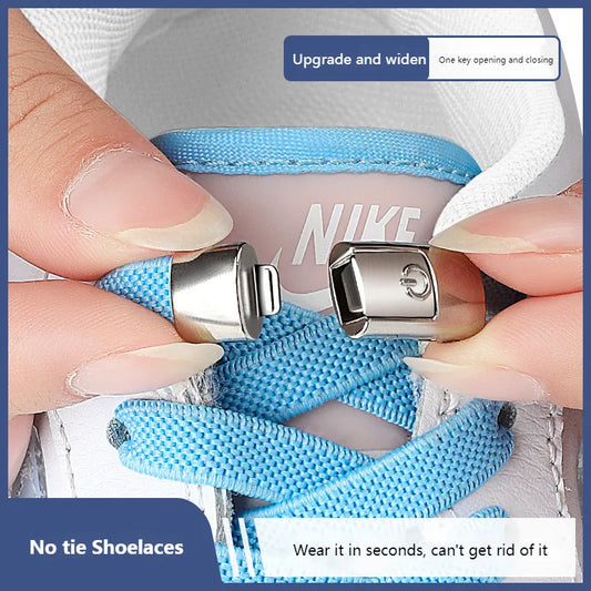 1Pair No Tie Shoe laces Press Lock Shoelaces without ties Elastic Laces Sneaker Kids Adult 8MM Widened Flat Shoelace for Shoes